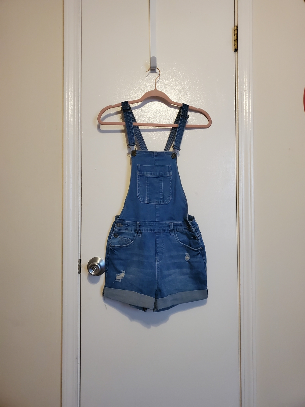 YMI Blue Denim Short Overalls - Women's Pocketed Bib Shorts